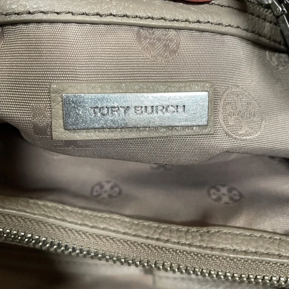 Tory Burch Britten Triple Compartment Tote Bag French Gray Pebbled Leather Chain